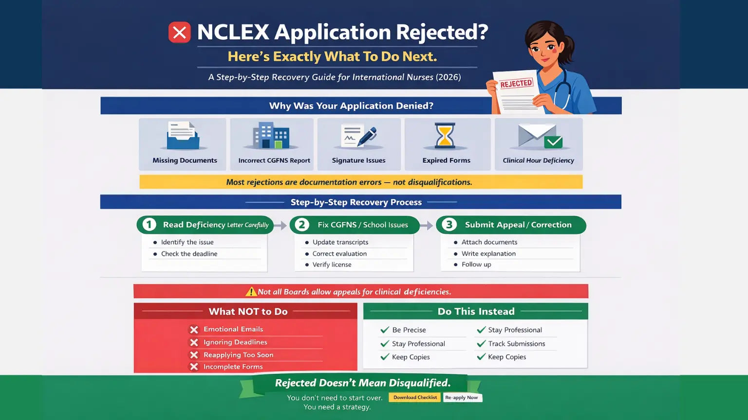 How to Fix a Rejected NCLEX Application (CGFNS & Board Appeals) A Step-by-Step Recovery Guide for International Nurses (2026)